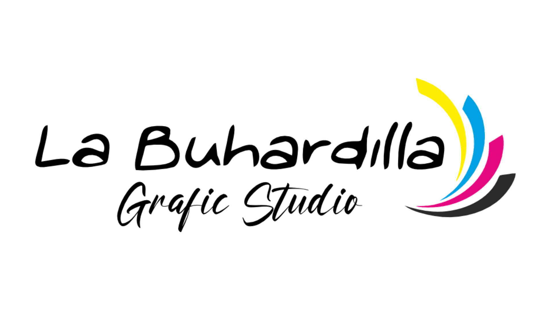 Logo of La Buhardilla Grafic Studio with curved colorful design elements.
